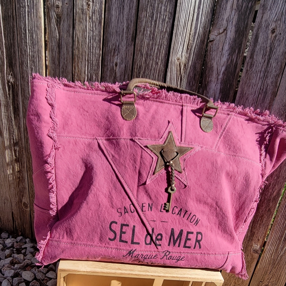 Pink Canvas Weekender Travel Myra Bag / Upcycled Canvas / Overnight Bag